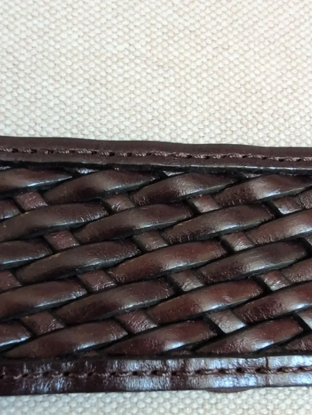 Coldwater Creek Woven Brown Leather Adjustable Belt Decorative Oval Buckle